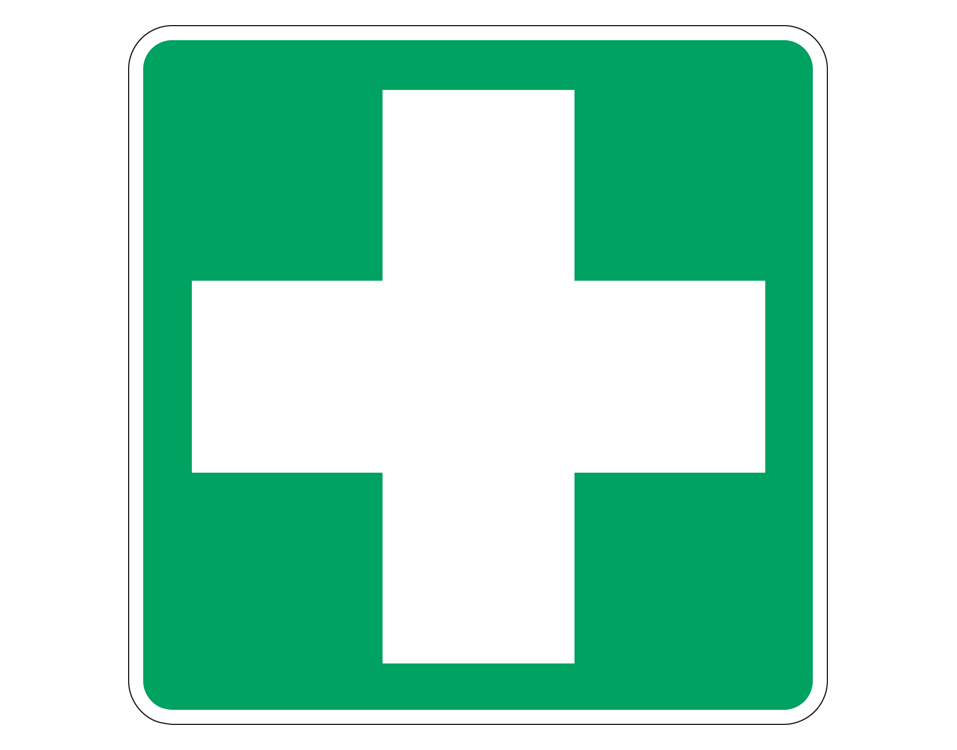 white plus sign on green background