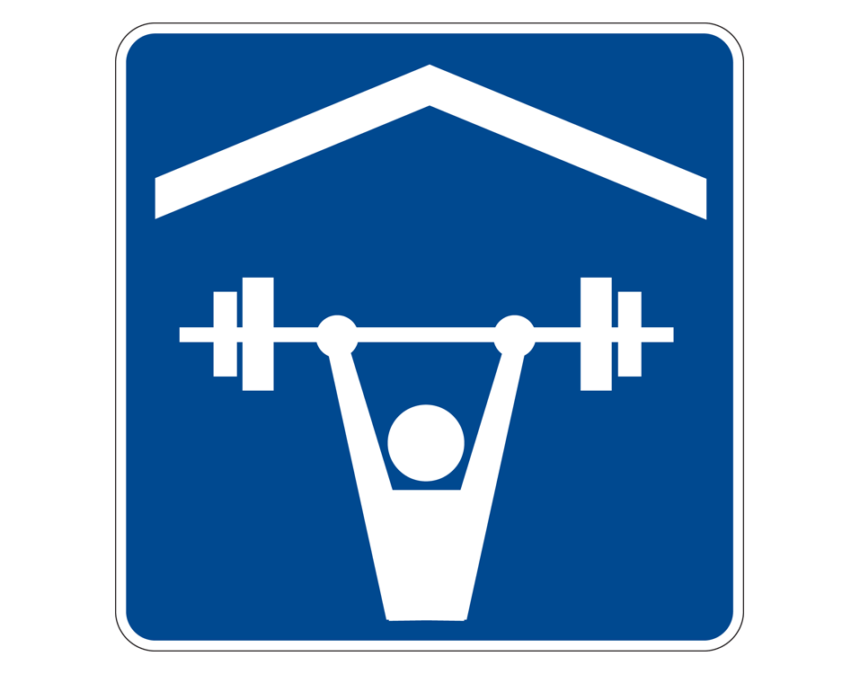 illustration of a white figure lifting a weight under a roof