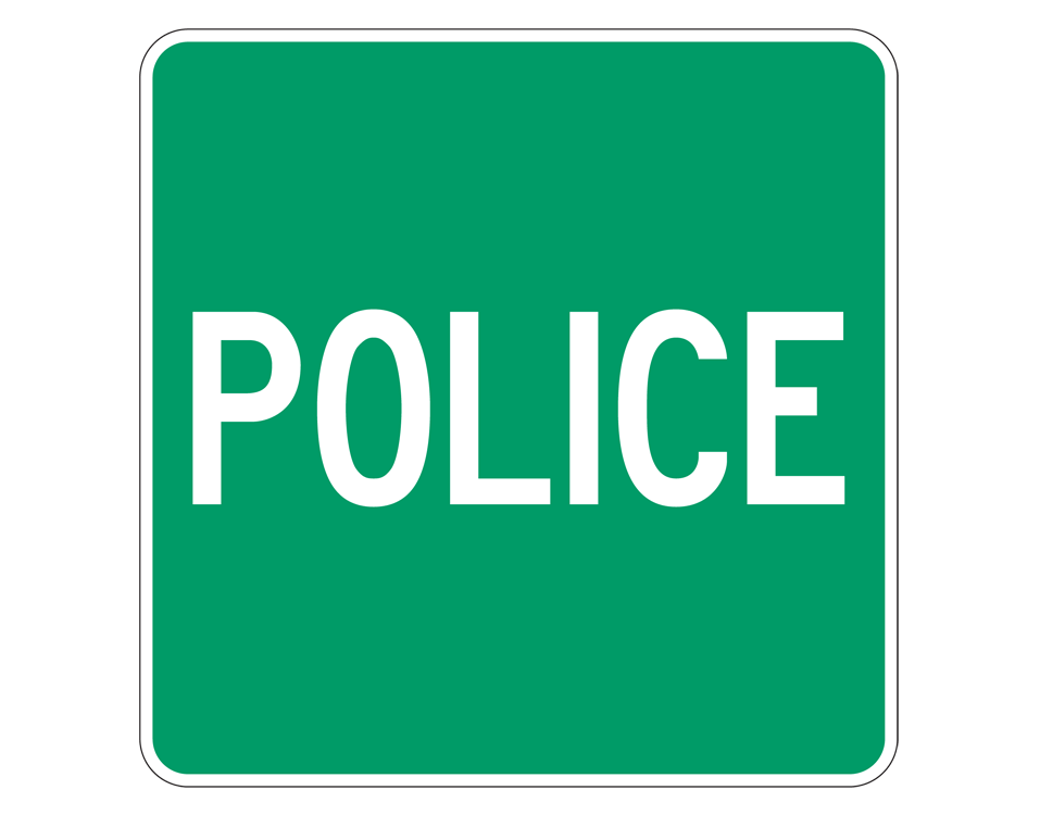 POLICE spelled out in capital letters on green background