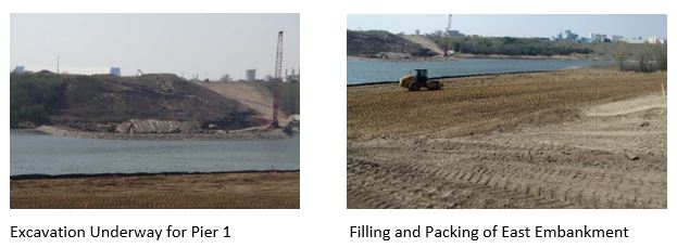 Excavation Underway for Pier 1 and Filling and Packing of East Embankment