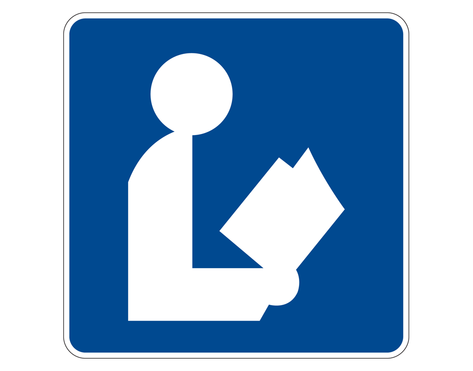 white illustration of a person holding an open book