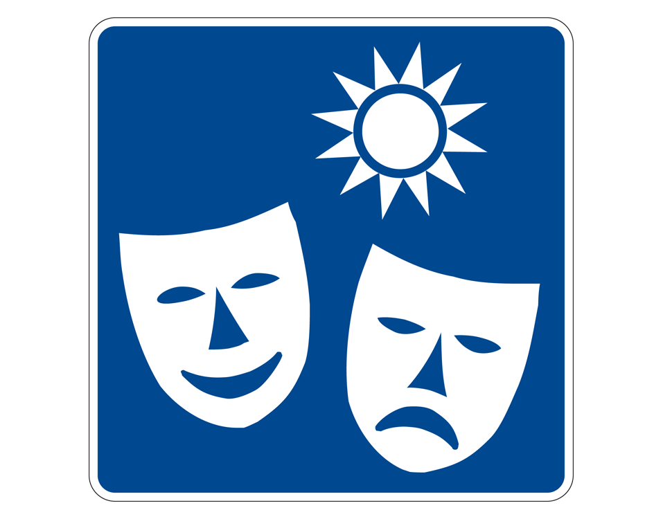 illustration of drama faces with sun