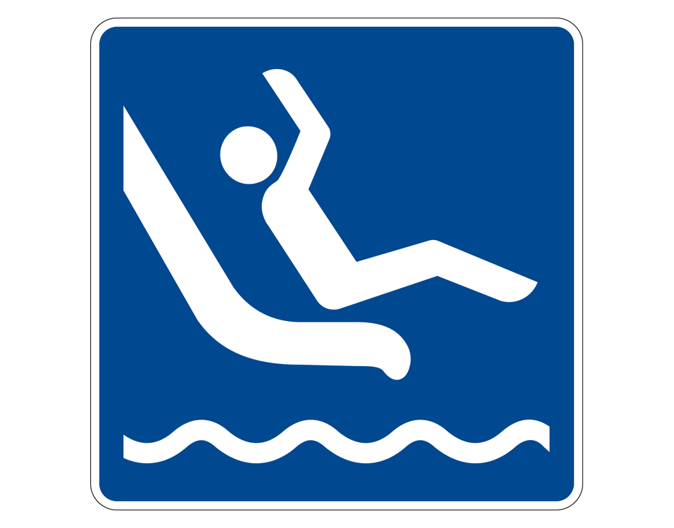 Illustration with white figure on a slide over water