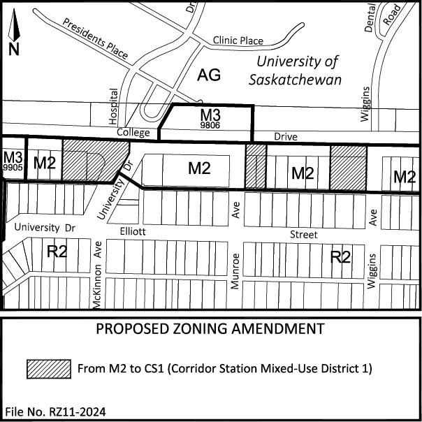 Map showing location of affected sites on College Drive