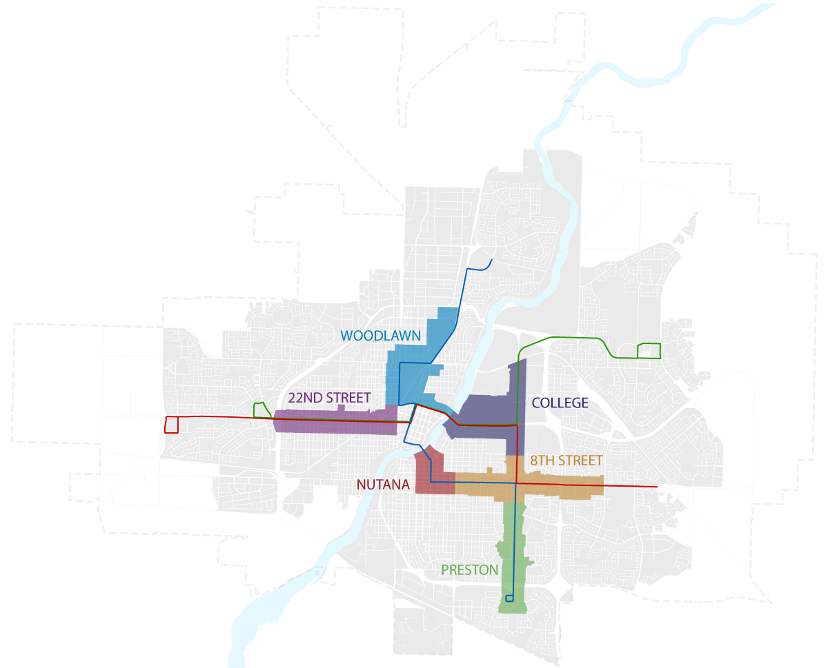 Map of the corridor plan areas where proposed land use plans are currently being created.