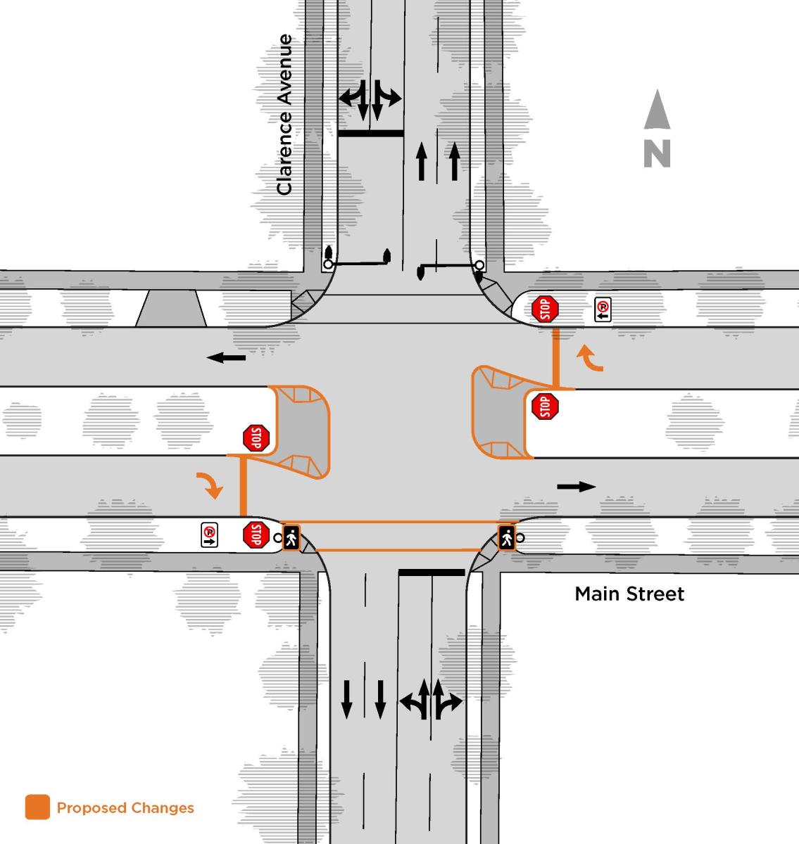 Image of proposed channelization at Clarence Avenue & Main Street