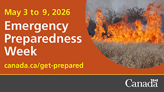 Emergency Preparedness Week graphic with grass fire.