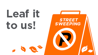 No parking sign with text saying "leaf it to us"