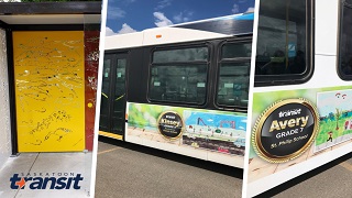 Student art on transit buses and bus shelters