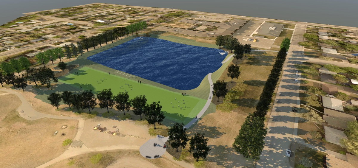 rendering of storm pond after rain event