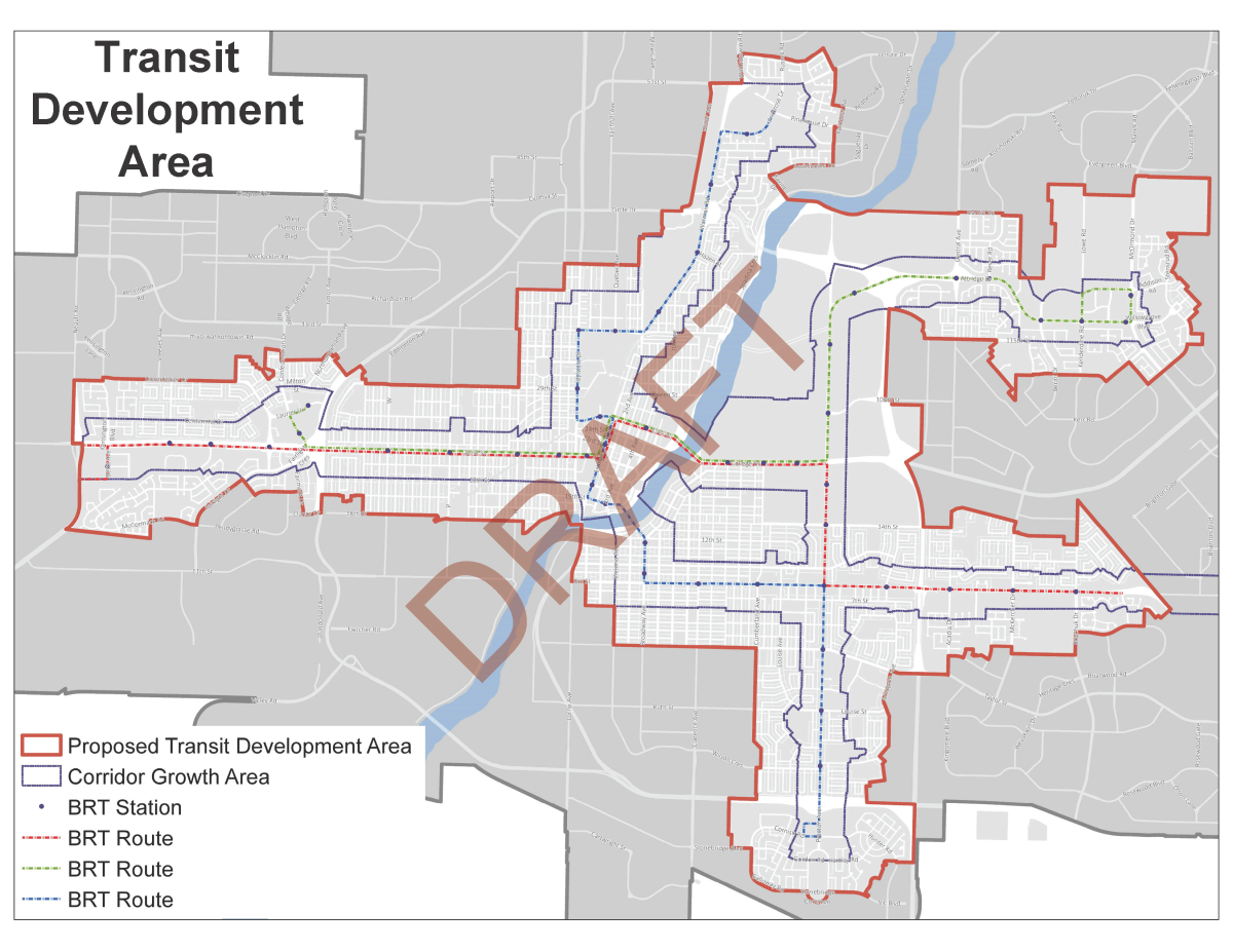 Map of the proposed Transit Development Area.
