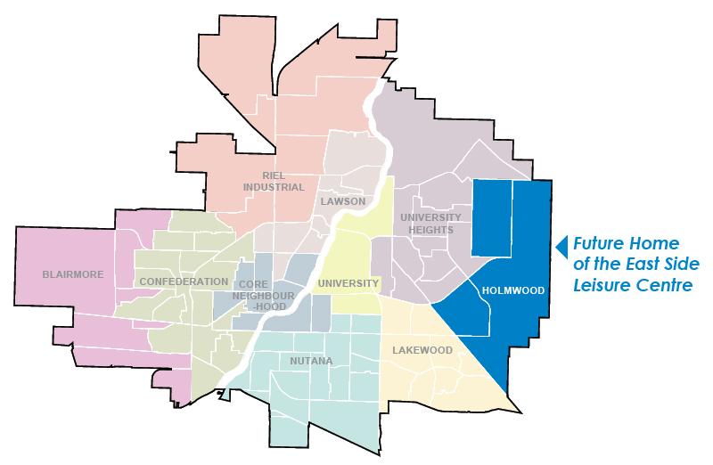 Map of the Holmwood neighbourhood showing the future site of the East Side Leisure Centre.