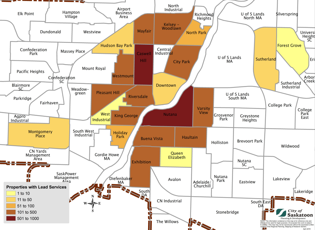 map of lead service lines by neighbourhood