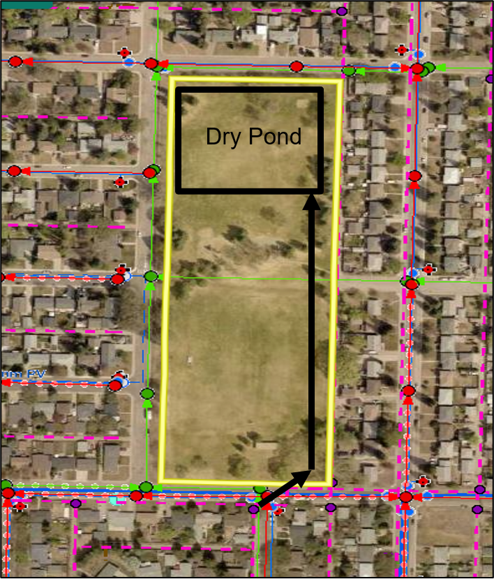 Location of dry pond in Weaver Park