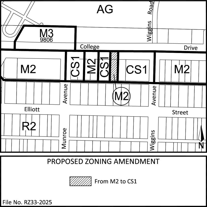 Map of Proposed Zoning Amendment From M2 to CS1