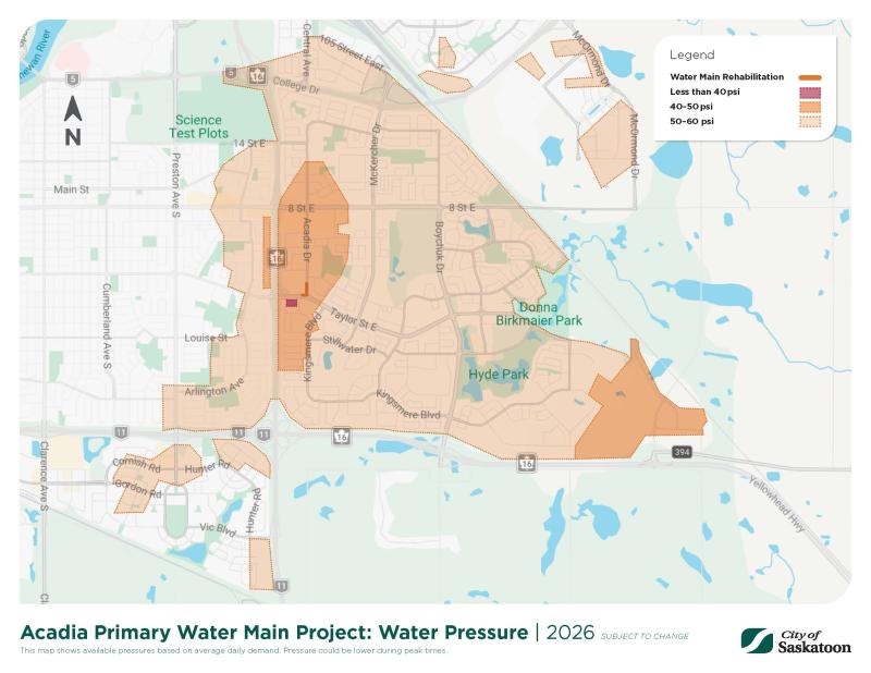 During construction, residents in several southeast neighbourhoods will experience a temporary reduction in water pressure.   Based on past project modelling and fall 2025 testing, pressure may drop by up to 20 psi (about 40%) in Brevoort Park, College Park, Wildwood, and Lakeview, Rosewood, Lakewood Suburban Centre, Briarwood, Greystone Heights, Eastview, and College Park East.   