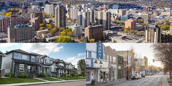 Numerous types of buildings in Saskatoon