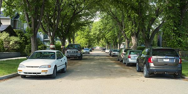 Street view of parked cars