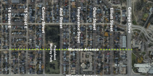 Map of the area around Munroe from College to 14th Street